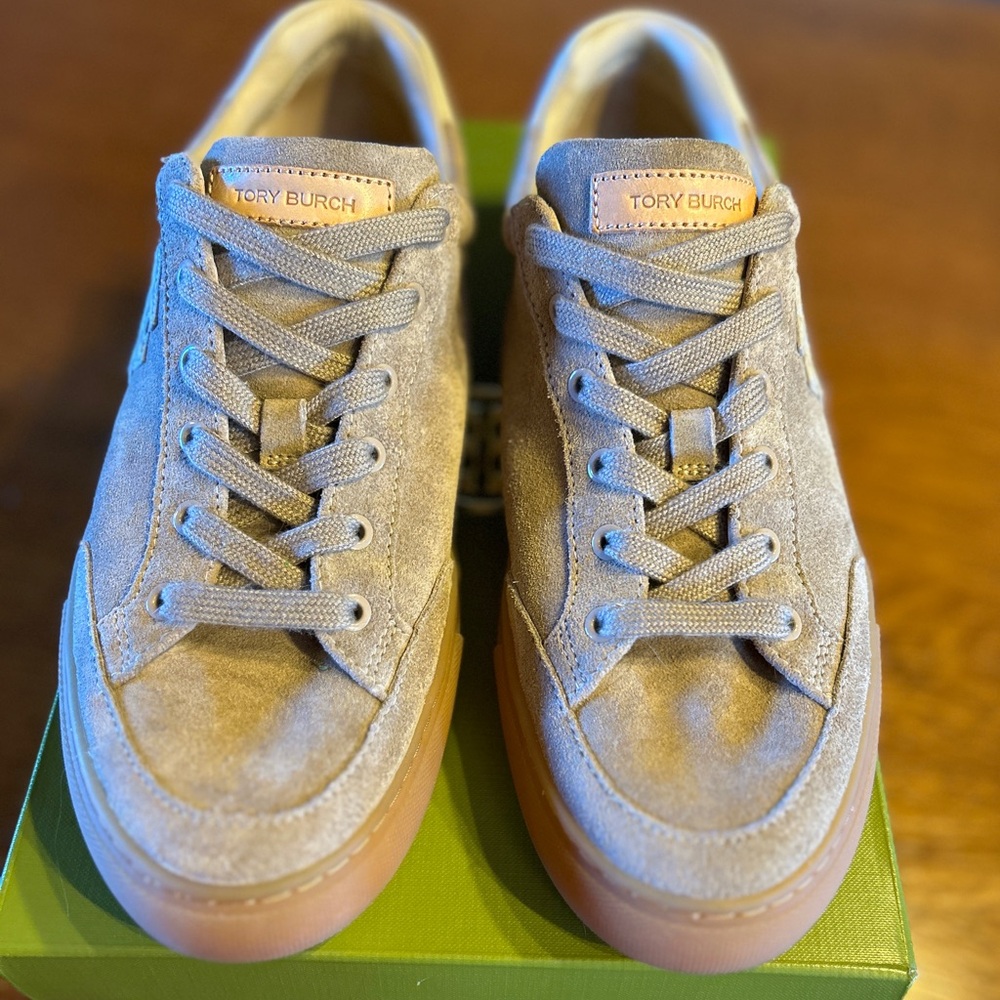 Tory Burch Women’s Taupe Suede Sneakers - Picture 2 of 8